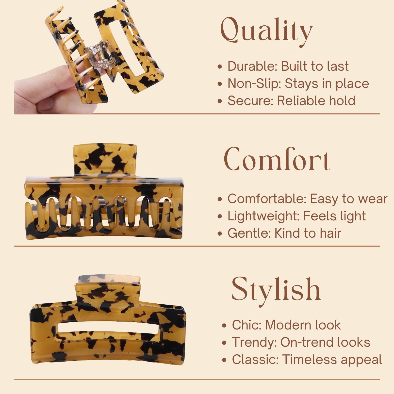 LuSeren medium rectangle acetate clip for all day comfort.