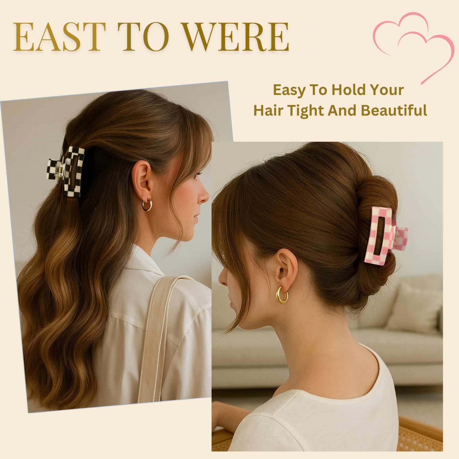 LuSeren pastel pink checkered clip complements soft looks and holds