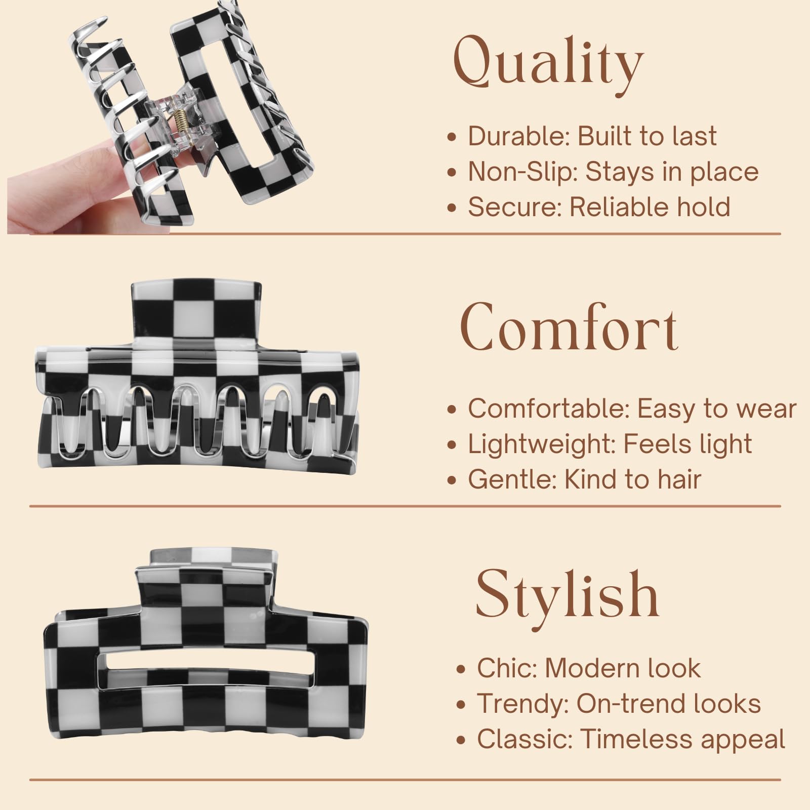 LuSeren sky blue checkered clip brightens outfits while gripping firmly