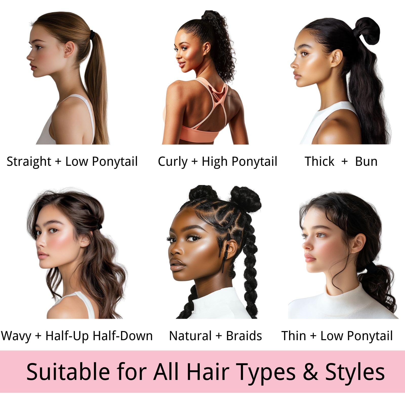 LuSeren universal 1.5 inch diameter elastic ties for all hair types