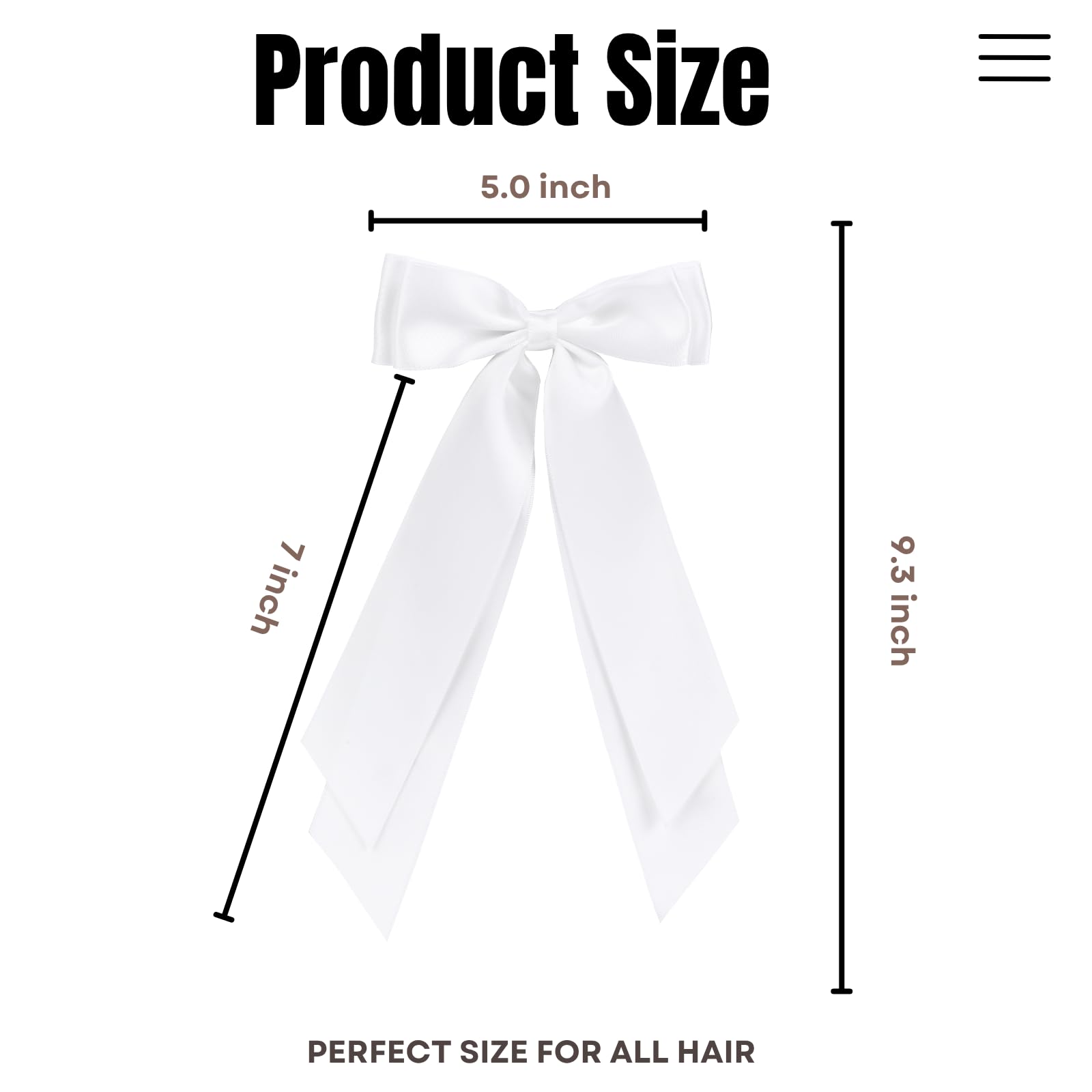 LuSeren white satin bow close-up with alligator clip for elegant finish.