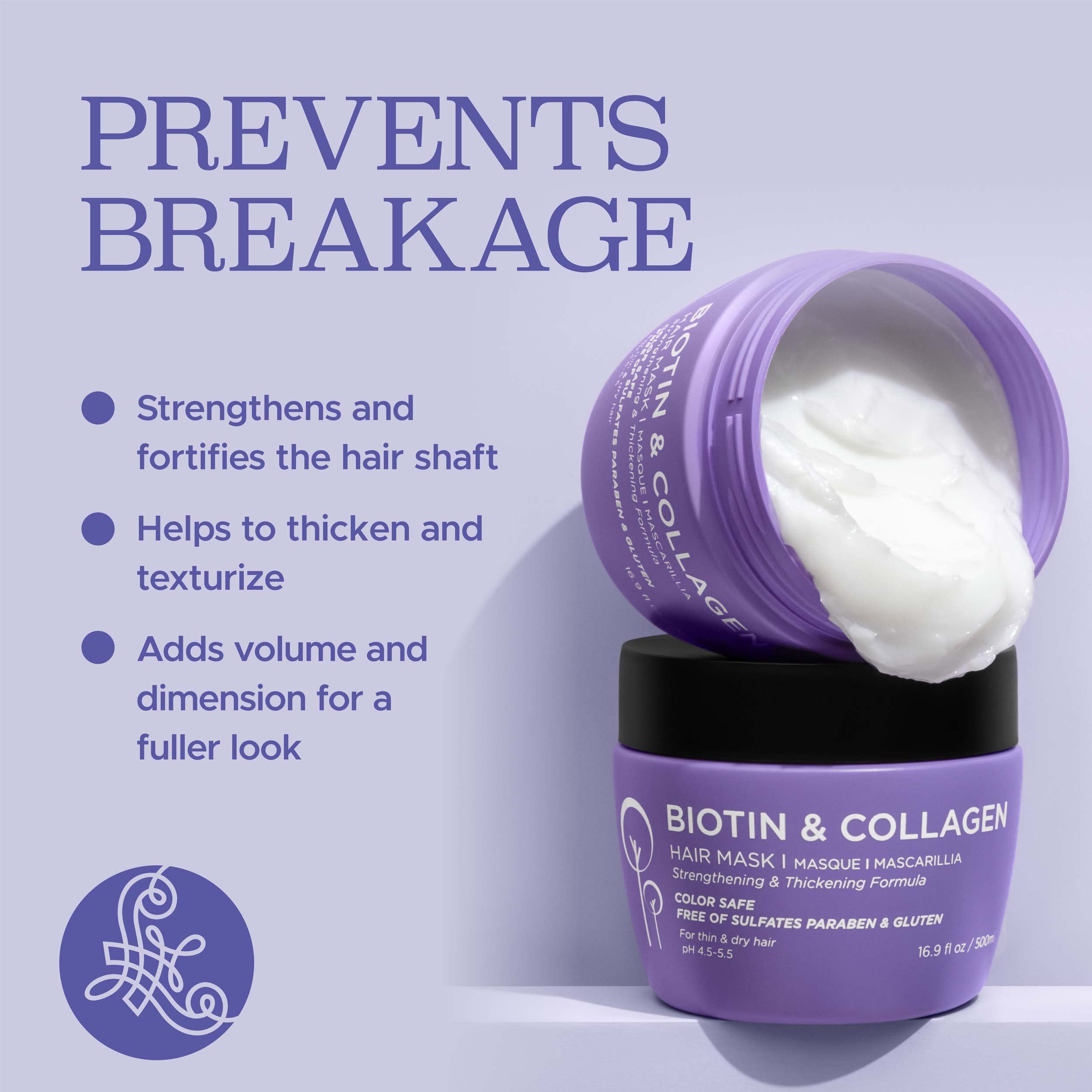 Ingredientes clave Biotina y Colágeno de Luseta para fortalecer el cabello.