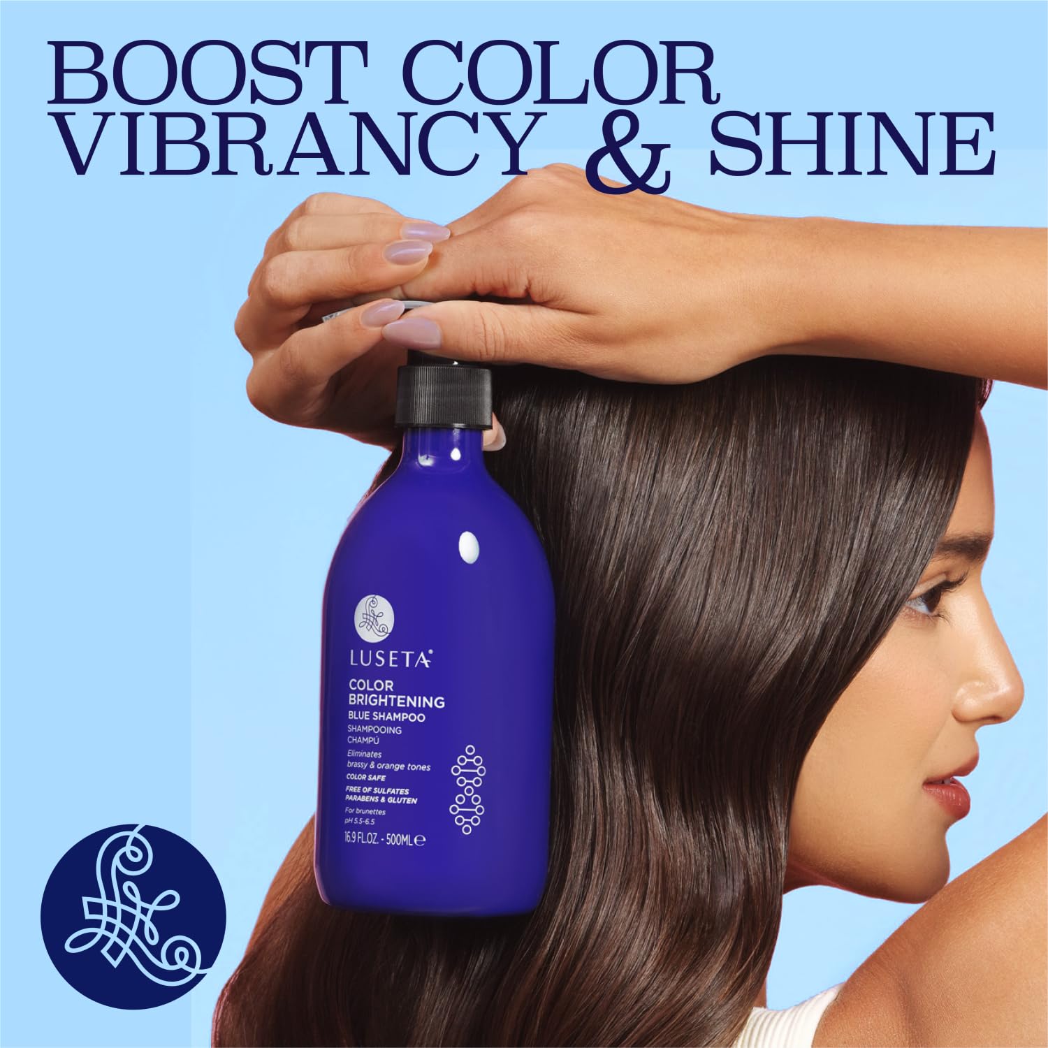 Luseta Blue Conditioner helps preserve cool tones in dyed brunette shades.
