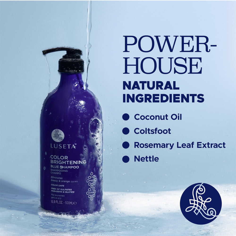 Luseta Blue Shampoo pour shows easy application on color-treated hair.