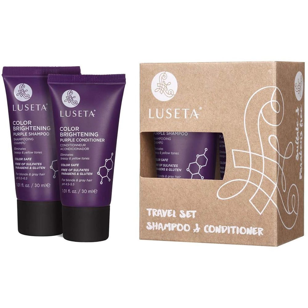 Luseta purple shampoo bottle front view showing packaging and branding.