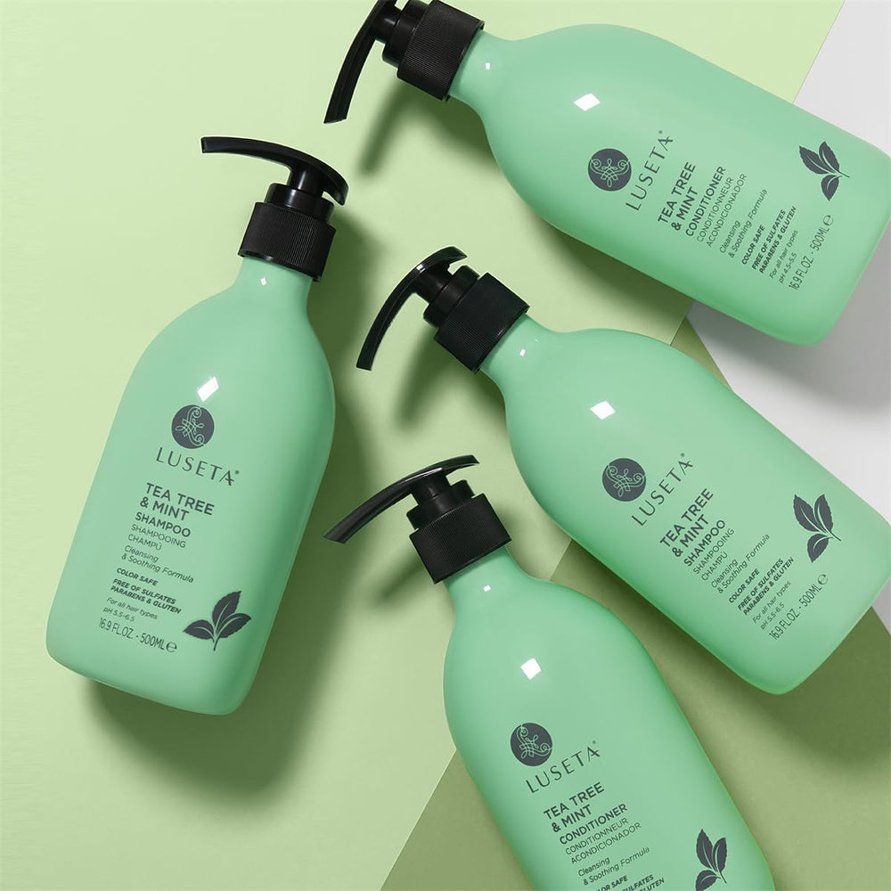 Luseta Clear bottle with pump signals refreshing, clarifying care for dandruff-friendly routine.