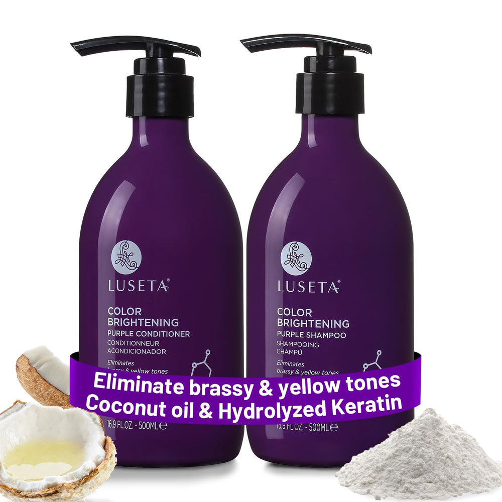 Luseta purple shampoo bottle pour reduces brass for blonde and gray hair