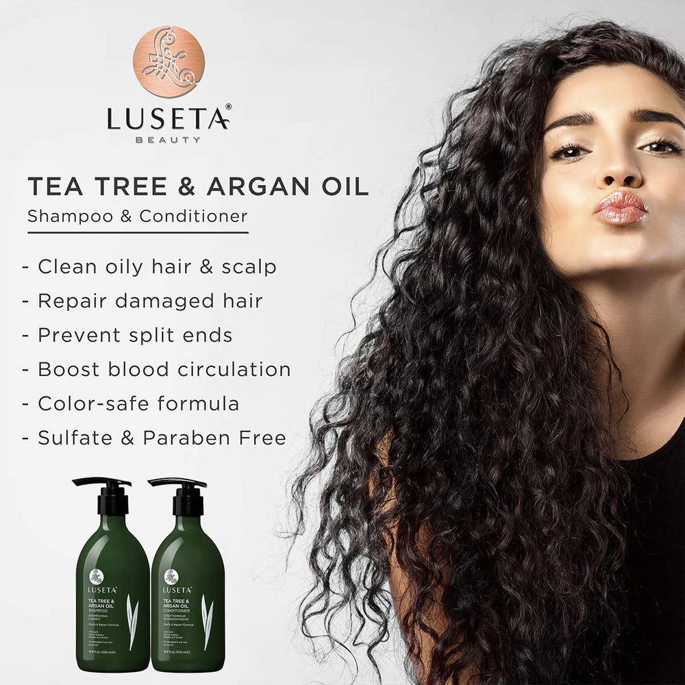 Luseta Tea Tree Argan Detangling Conditioner bottle provides extra moisture.