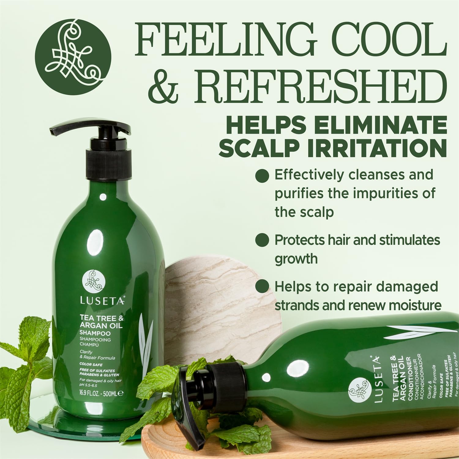 Luseta Tea Tree Shampoo foam close-up highlighting refreshing lather