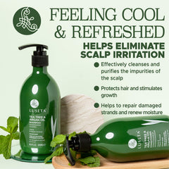Luseta Tea Tree Shampoo foam close-up highlighting refreshing lather