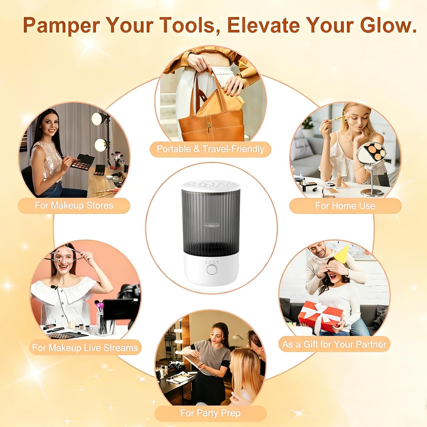 Luslife 7W motor provides efficient cleaning across makeup tools.