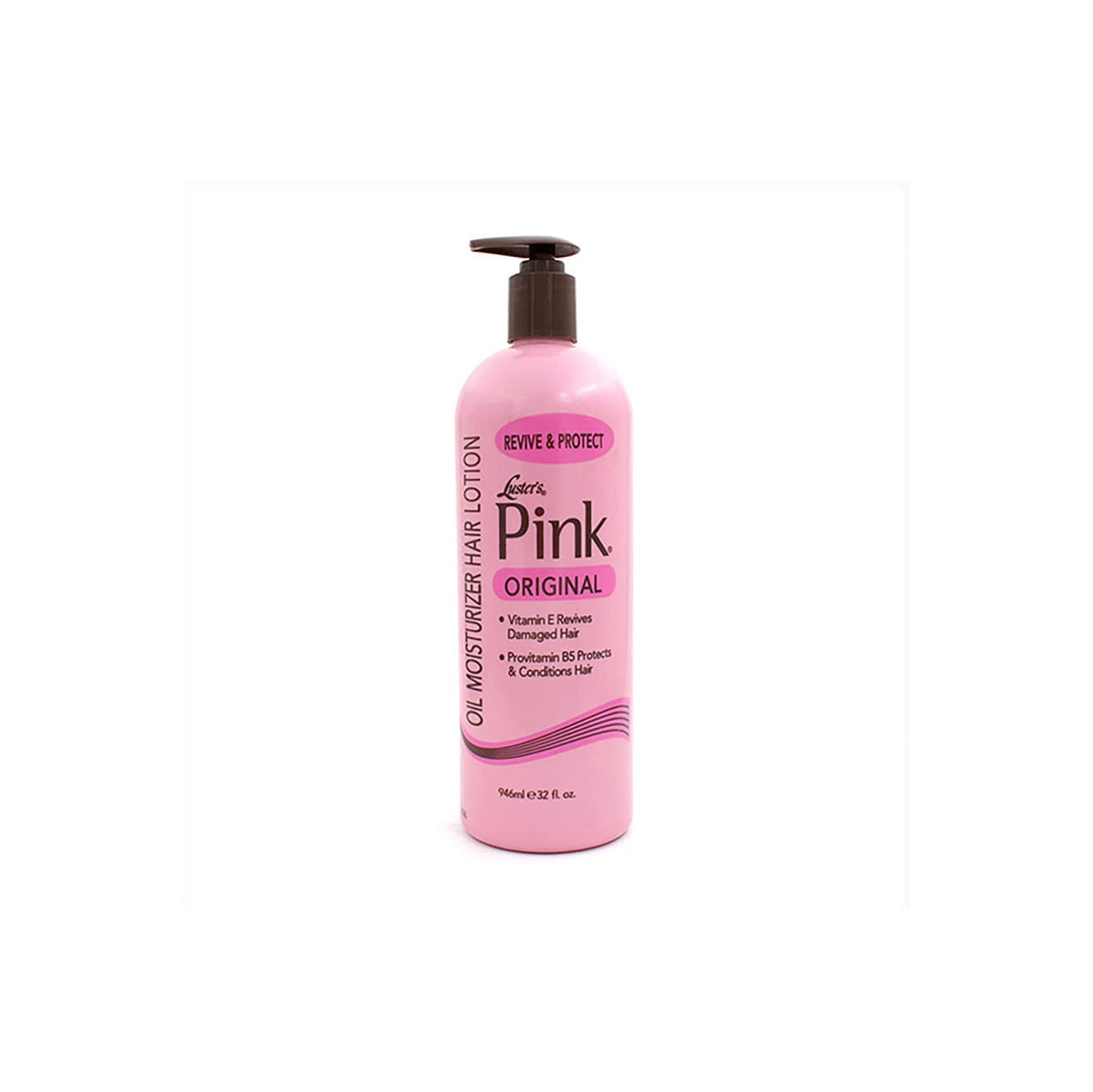 Luster's Pink Oil Moisturizer bottle provides lightweight hydration for dry hair.