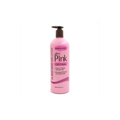 Luster's Pink Oil Moisturizer bottle provides lightweight hydration for dry hair.