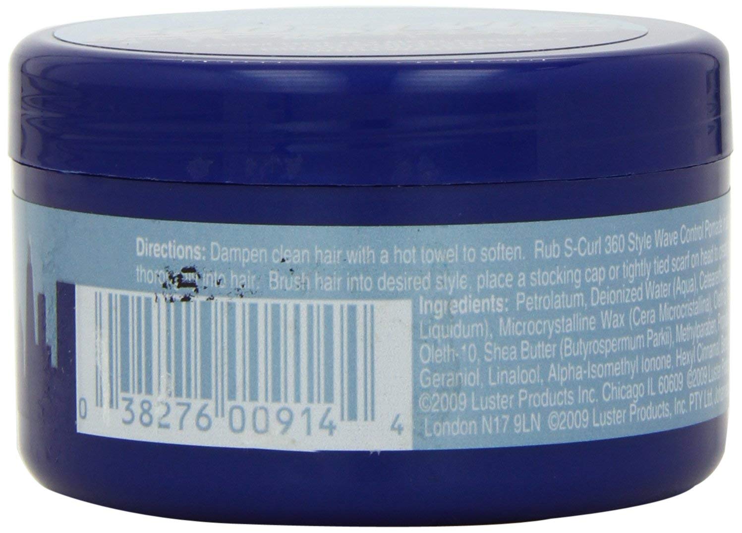 Luster's S-Curl 360 Wave Control Pomade packaging view emphasizes the six-pack value.