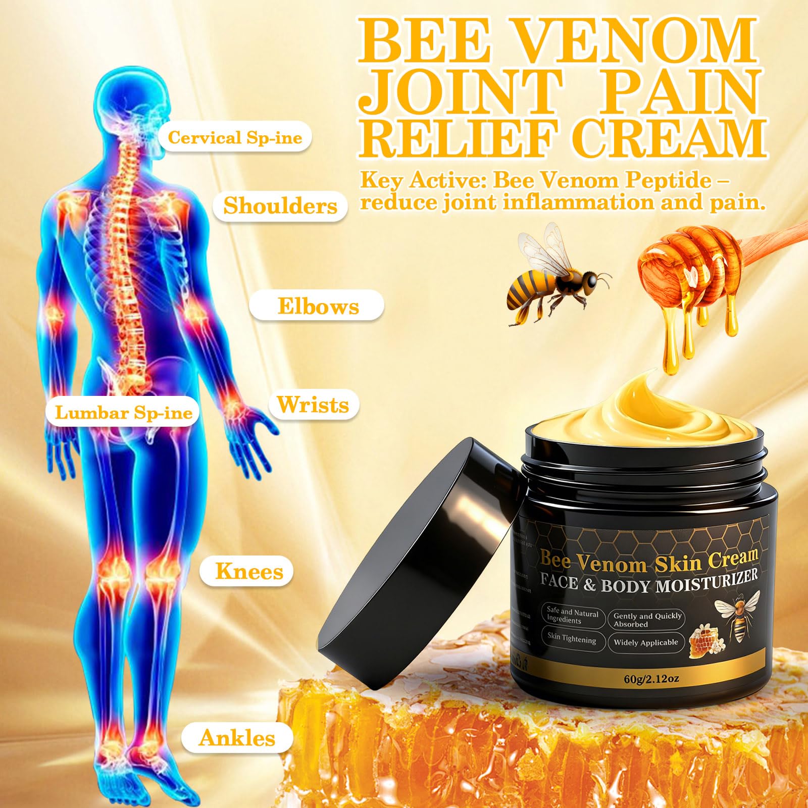 Detalle de ingredientes de Lustrchron con veneno de abeja y extractos naturales.