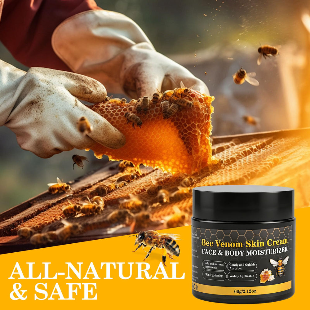 Envase compacto de viaje para crema de veneno de abeja.