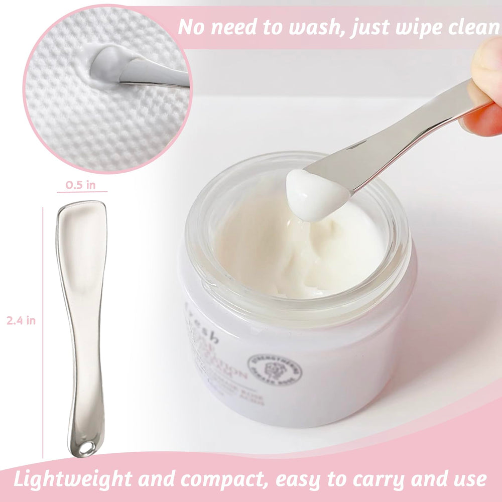 LUTQ espátula de metal en rosa, vista lateral para dosificar crema con higiene.
