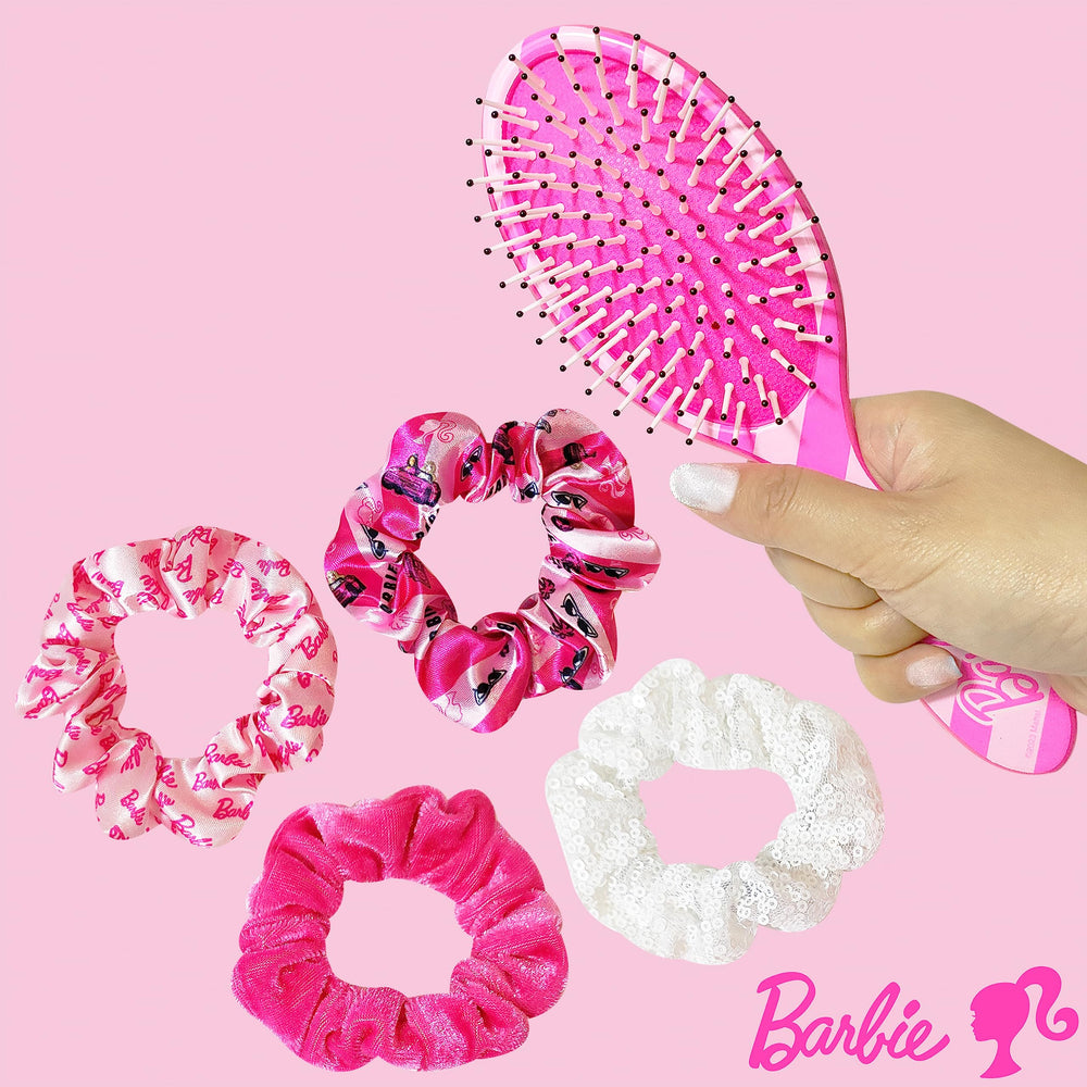 Luv Her Barbie scrunchies pink silk-feel fabric for gentle styling