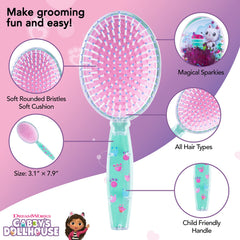 LUV HER Gabby’s Dollhouse brush features purple rounded bristles for gentle detangling.