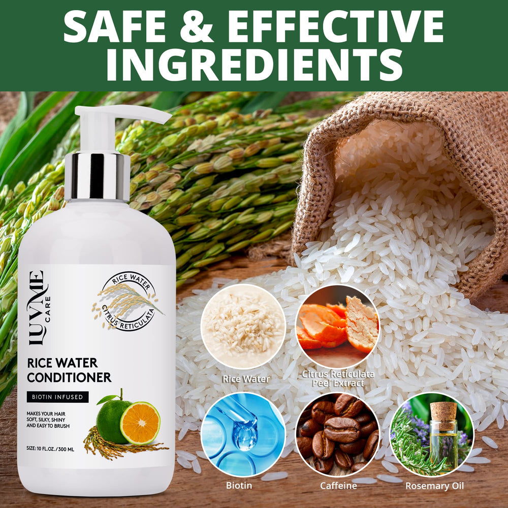 Aplicación del acondicionador agua de arroz en el cabello por manos