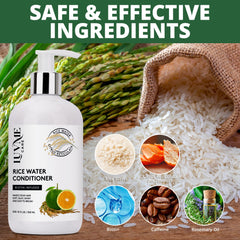 Aplicación del acondicionador agua de arroz en el cabello por manos