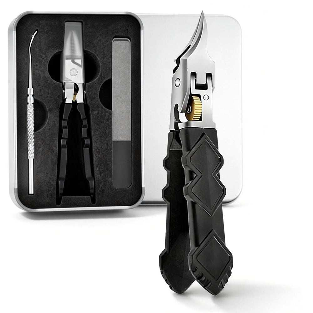 Luvandier black anti-slip gear lock nail clipper with angled blade for thick or ingrown nails