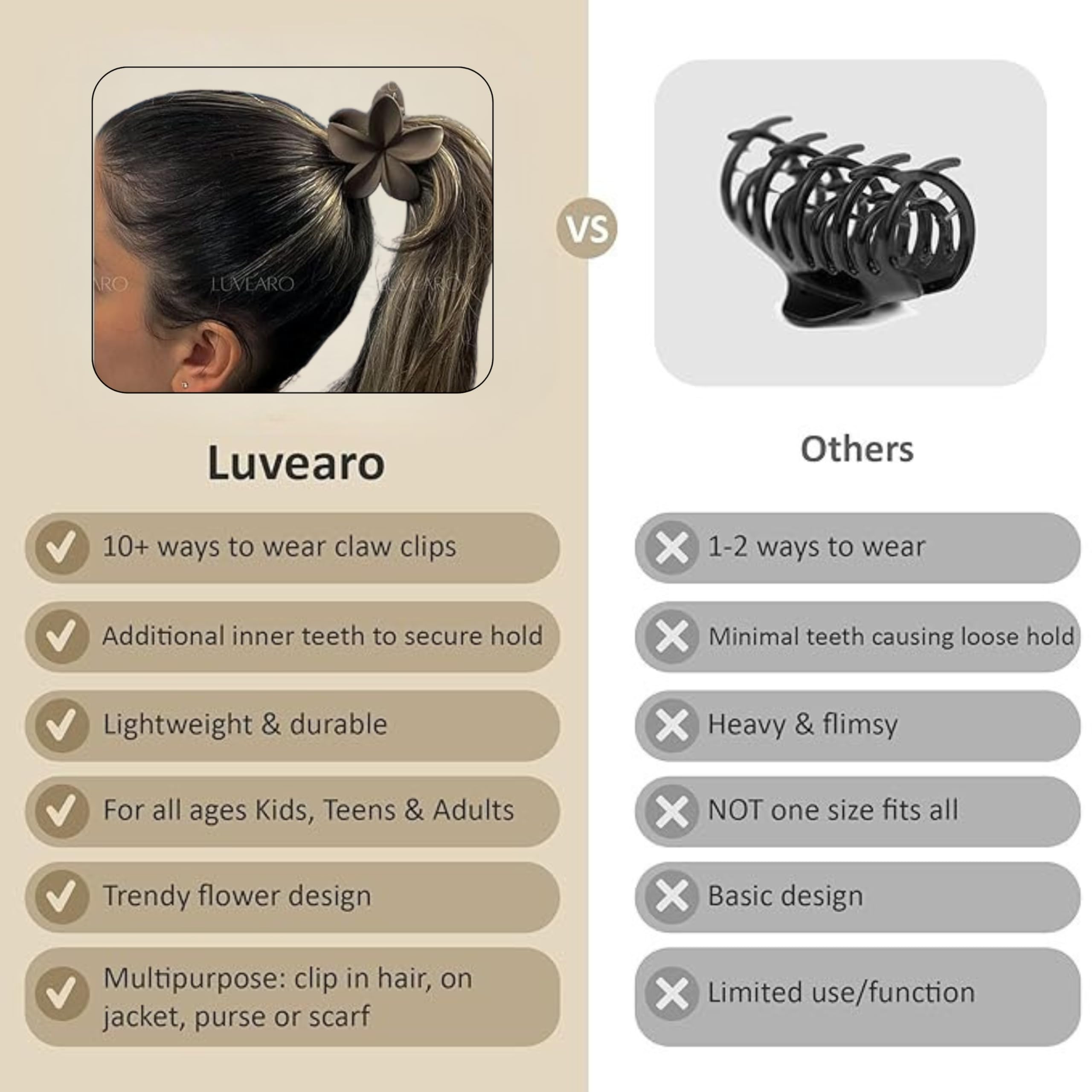 Luvearo versatile clip for braids ponytails and half-up looks
