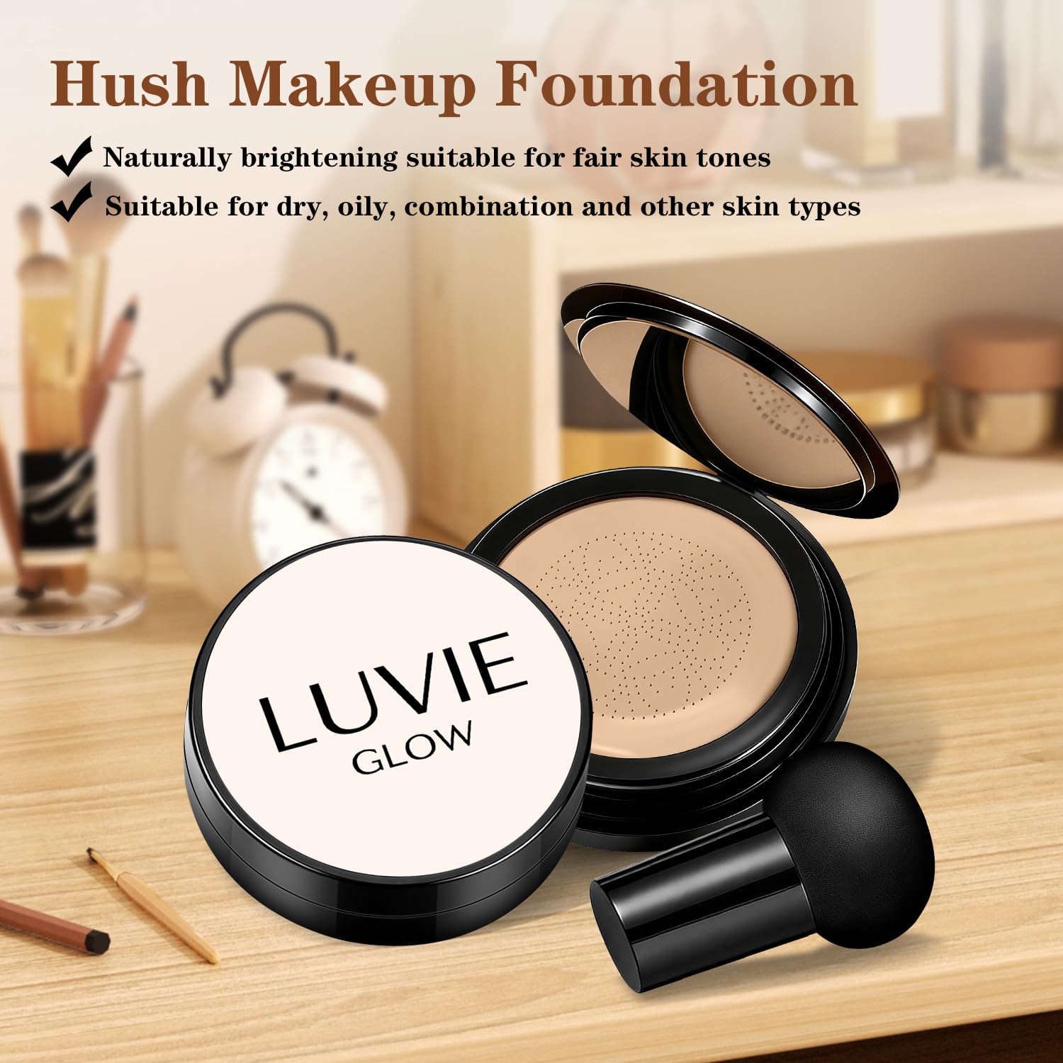 Luvie Glow Foundation apta para piel sensible gracias a su fórmula suave.