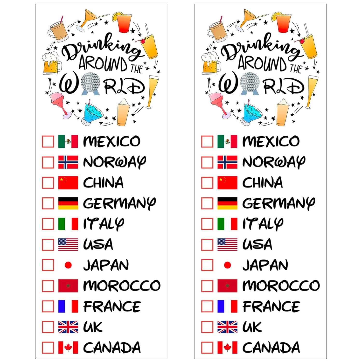 Tatuaje temporal Luvlewen Bebiendo alrededor del mundo con diseño colorido para marcar países explorados.
