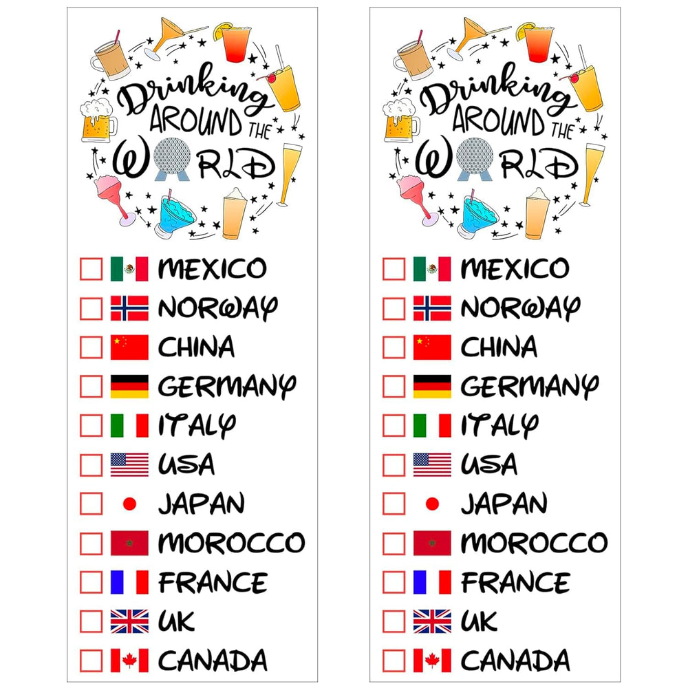Tatuaje temporal Luvlewen Bebiendo alrededor del mundo con diseño colorido para marcar países explorados.