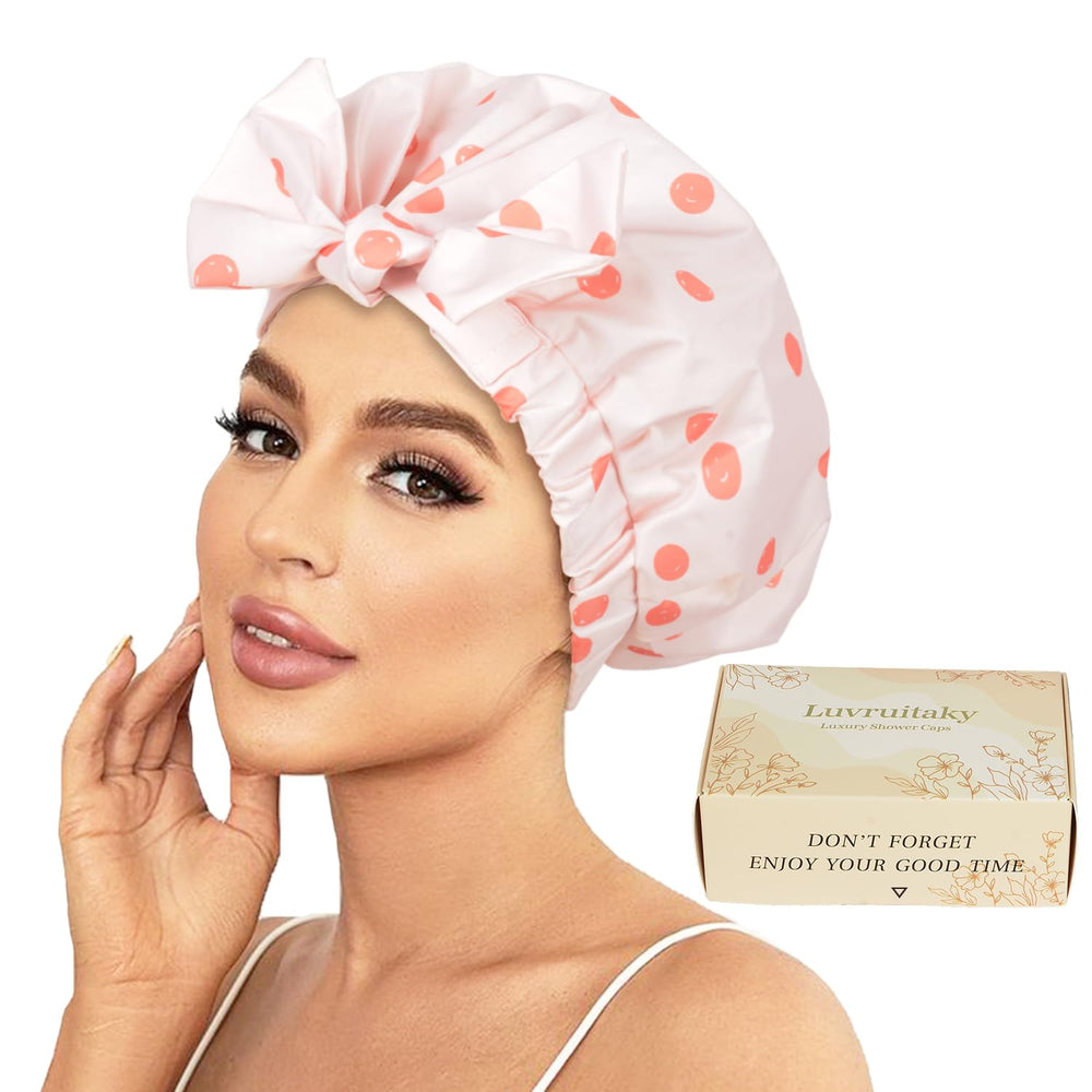 Gorro de ducha Luvruitaky con nudo rosado para evitar salpicaduras