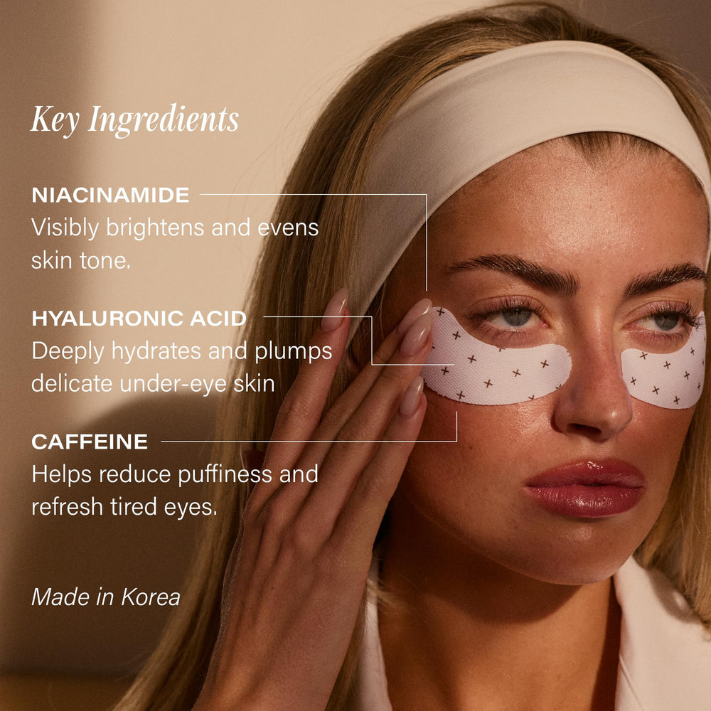 Lux Unfiltered patches being applied under the eye near the nose