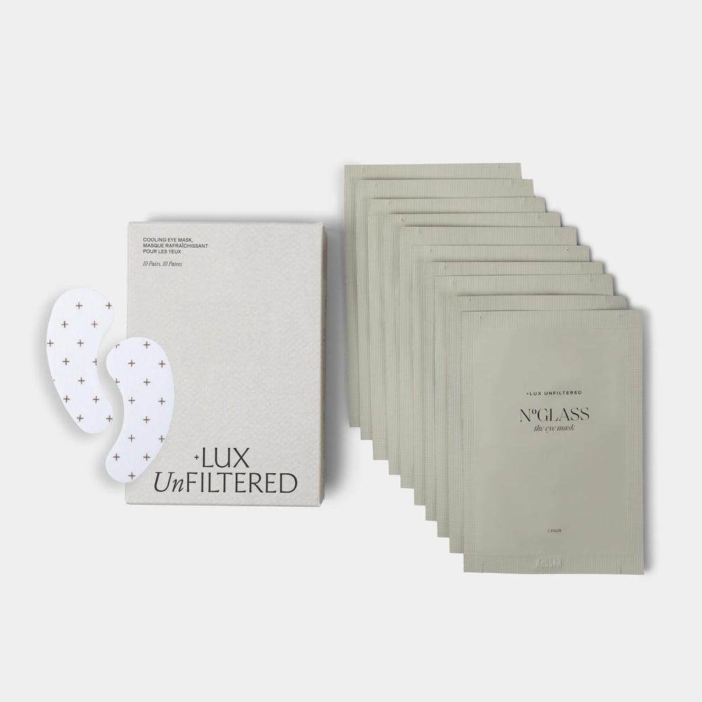 Lux Unfiltered cooling under eye patches pack shot showing caffeine-infused formula