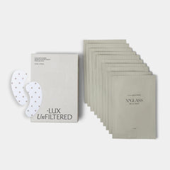 Lux Unfiltered cooling under eye patches pack shot showing caffeine-infused formula