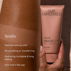 Lux Unfiltered N°32 lotion being applied for a smooth, even glow