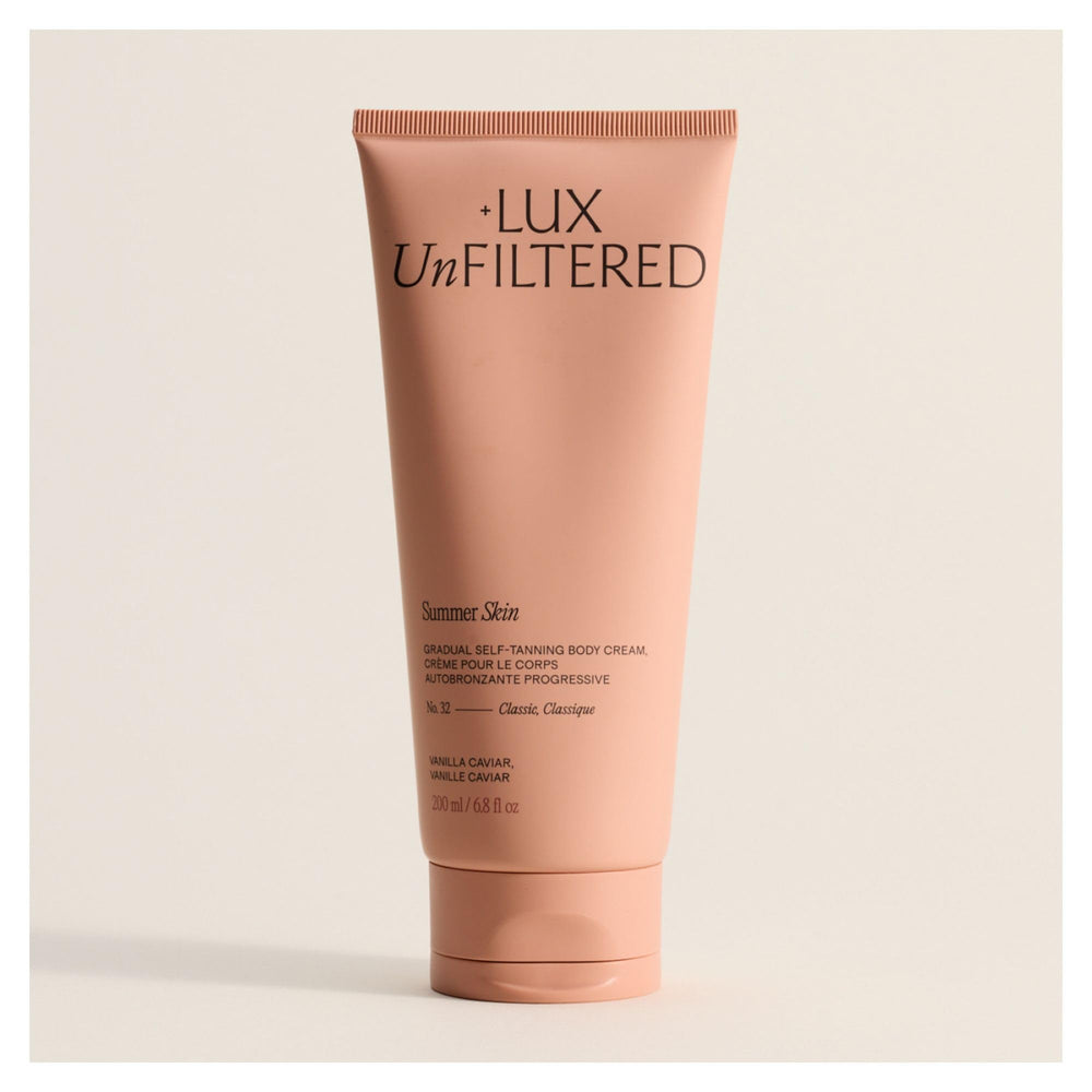 Lux Unfiltered N°32 bottle showing buildable, natural-looking tan