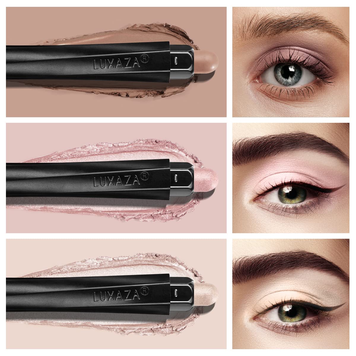 Luxaza sombra en crema stick shimmer, brillo sutil para mirada iluminada.