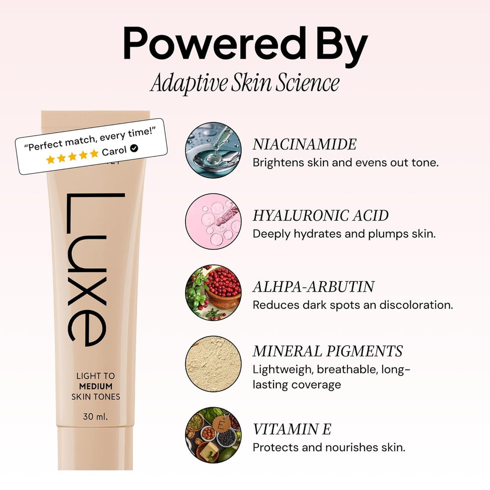 Luxe Color Changing Foundation closeup-texture highlights creamy, lightweight finish