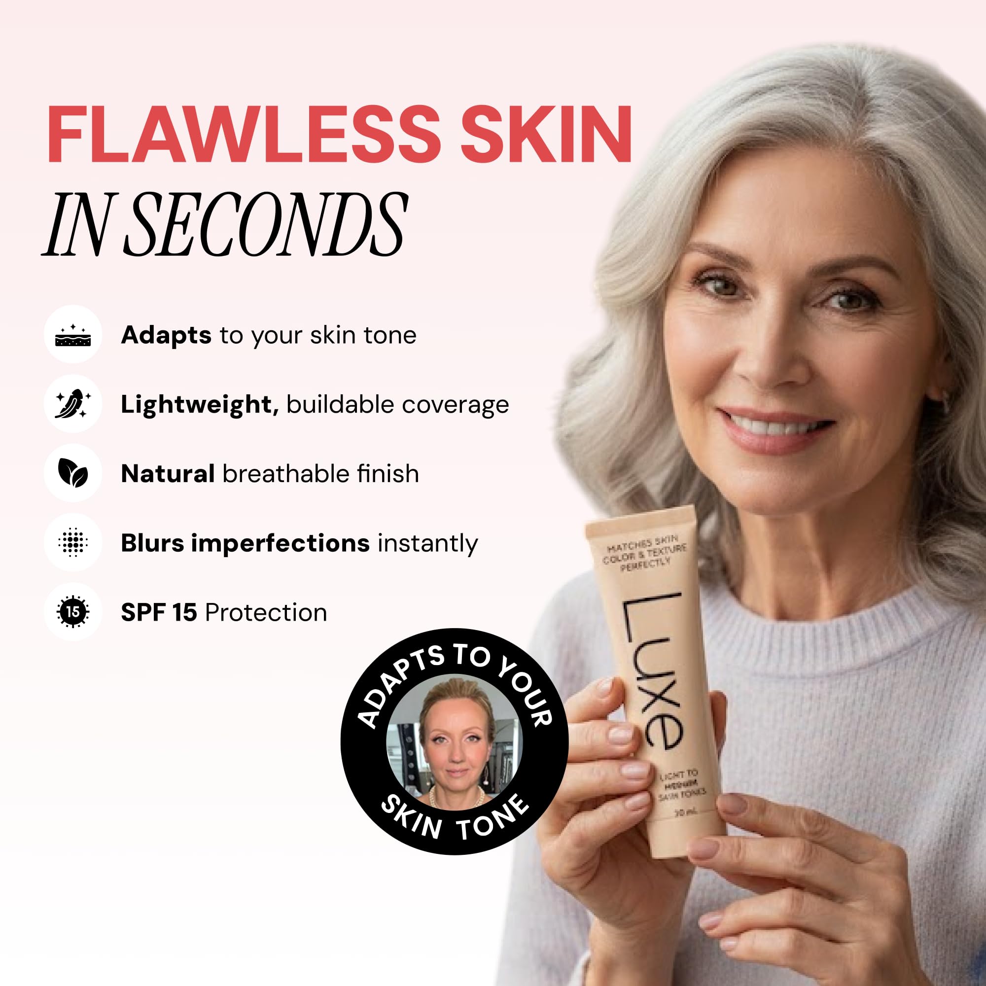 Luxe Color Changing Foundation ingredients include hyaluronic acid for skin-friendly moisture.