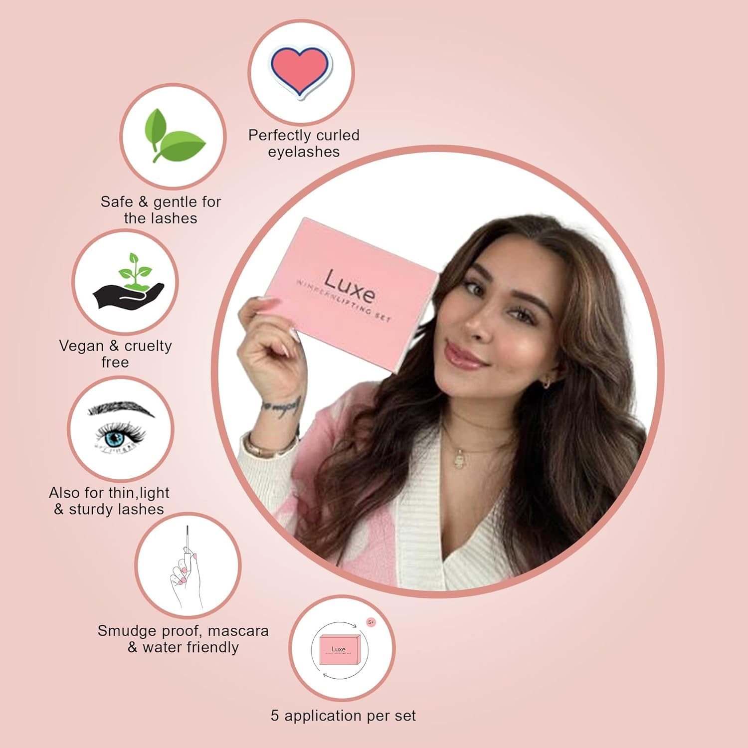 Luxe Cosmetics applicator tools shown for clean, hygienic lash lifting.