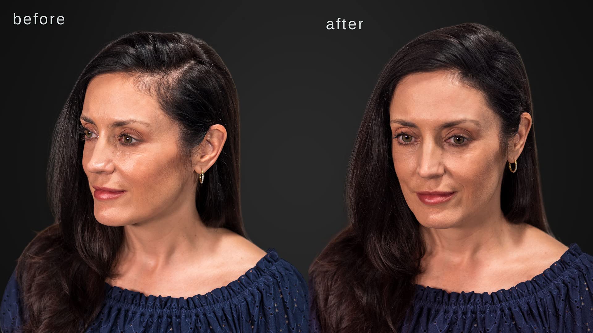 LUXE Hair Building Fibers versatility shown across different hair types and colors.