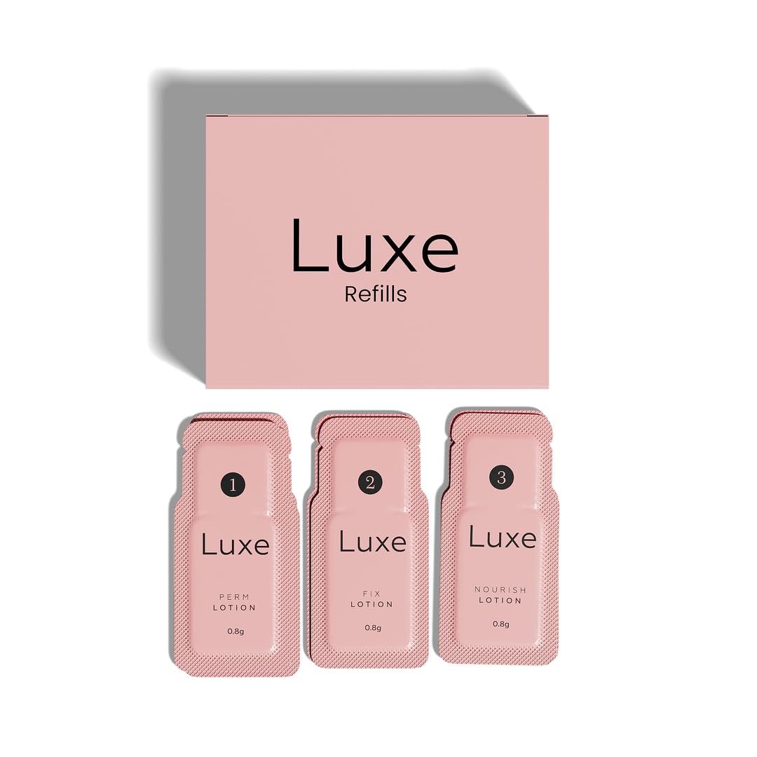 Luxe Cosmetics lash lift refill pack showing nine sachets for extended results at home