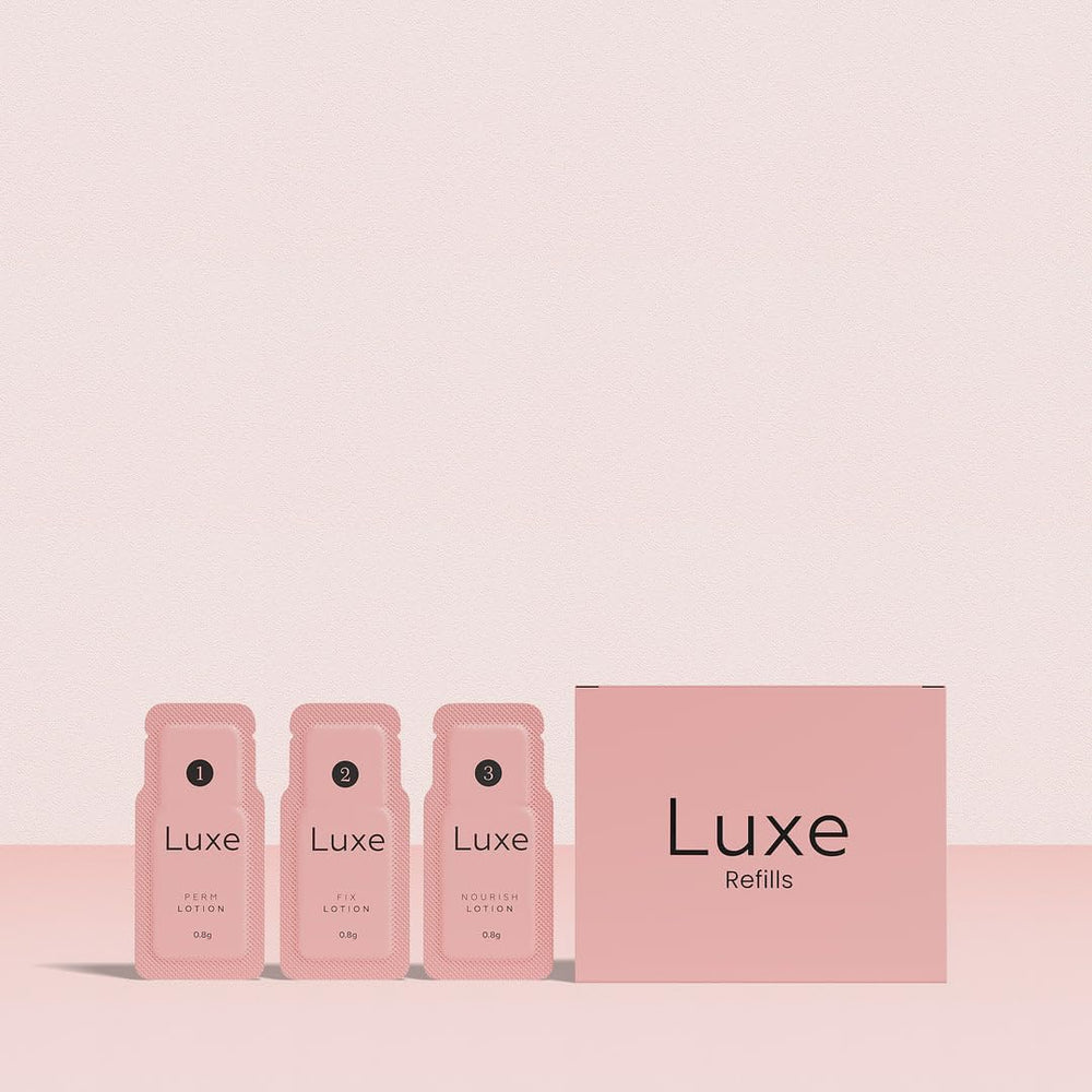 Luxe Cosmetics three-step process demonstrating easy at-home lash lifting