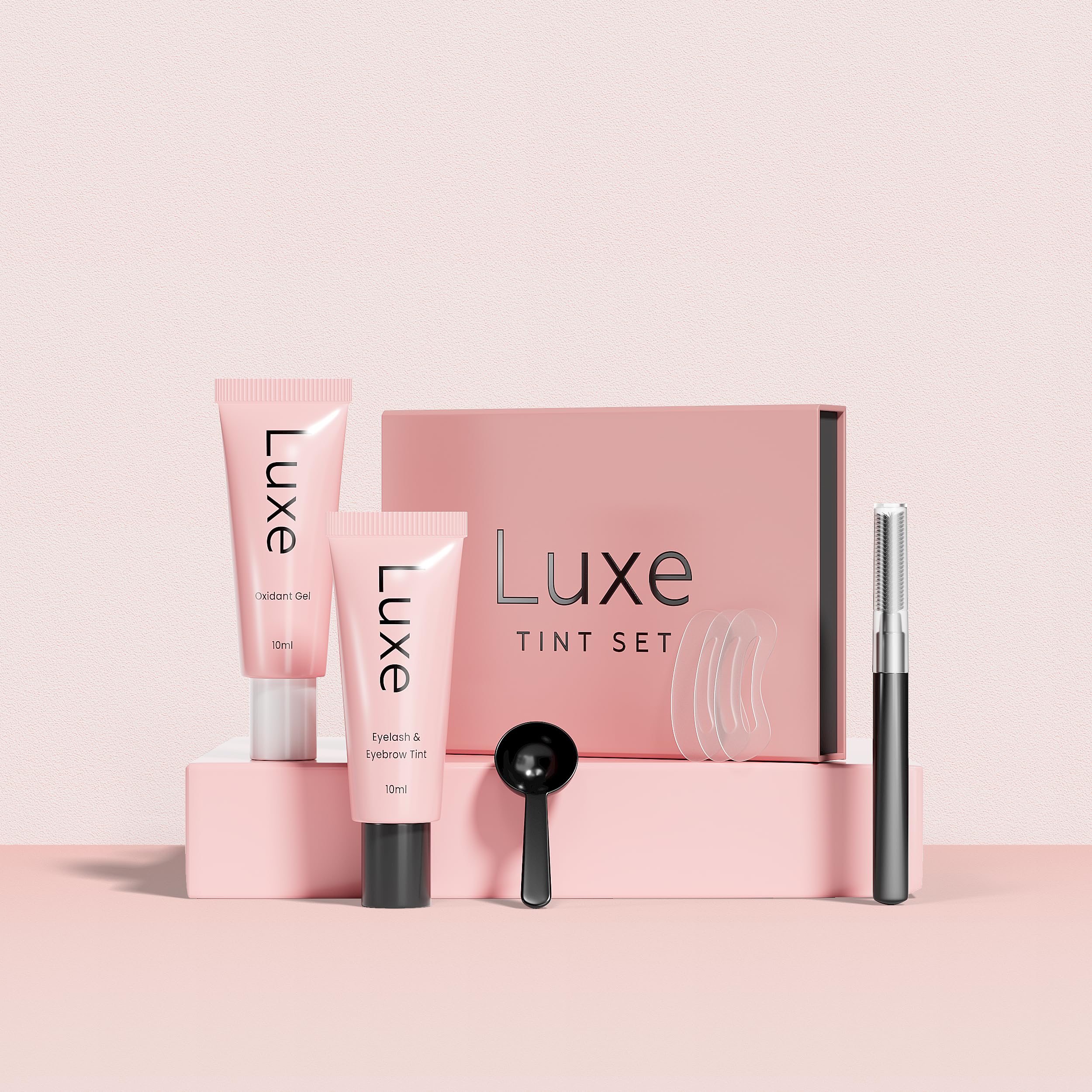 Luxe Cosmetics tubo de tinte marrón para cejas y pestañas, ideal para salón o casa
