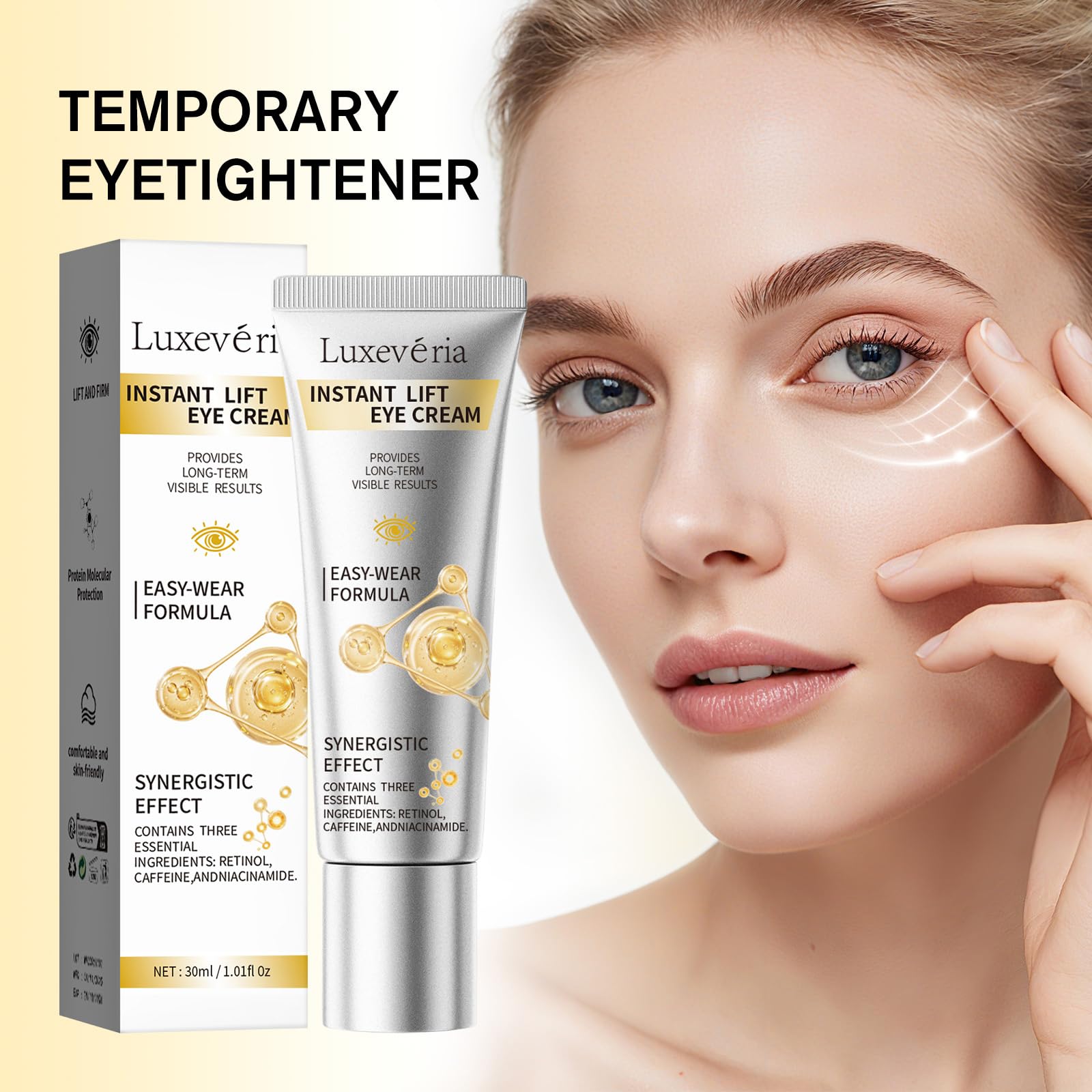 Diseño portátil de Luxeveria para cuidado de ojos en cualquier lugar.