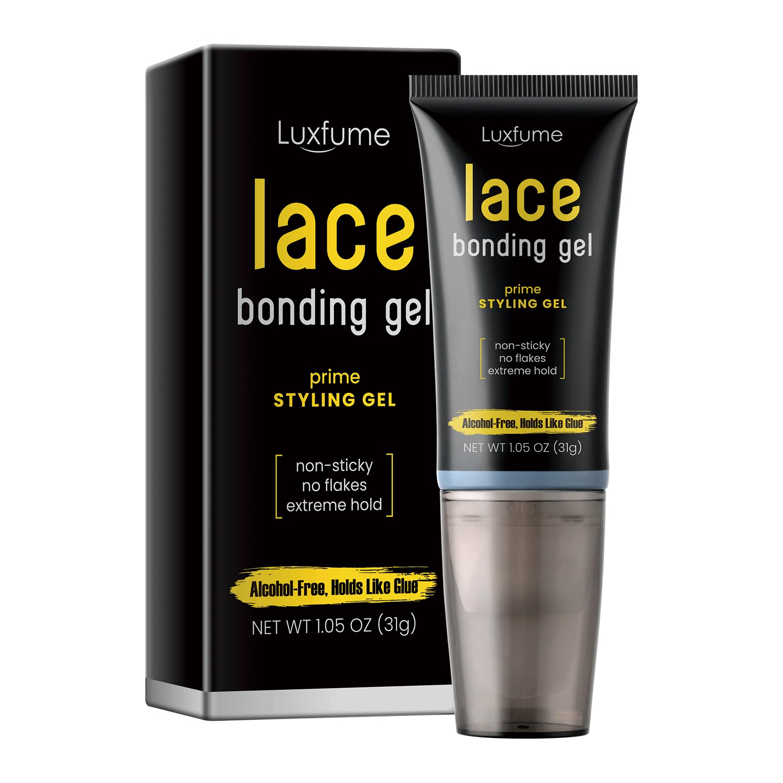 Luxfume lace bonding gel bottle for seamless lace wig adhesion.