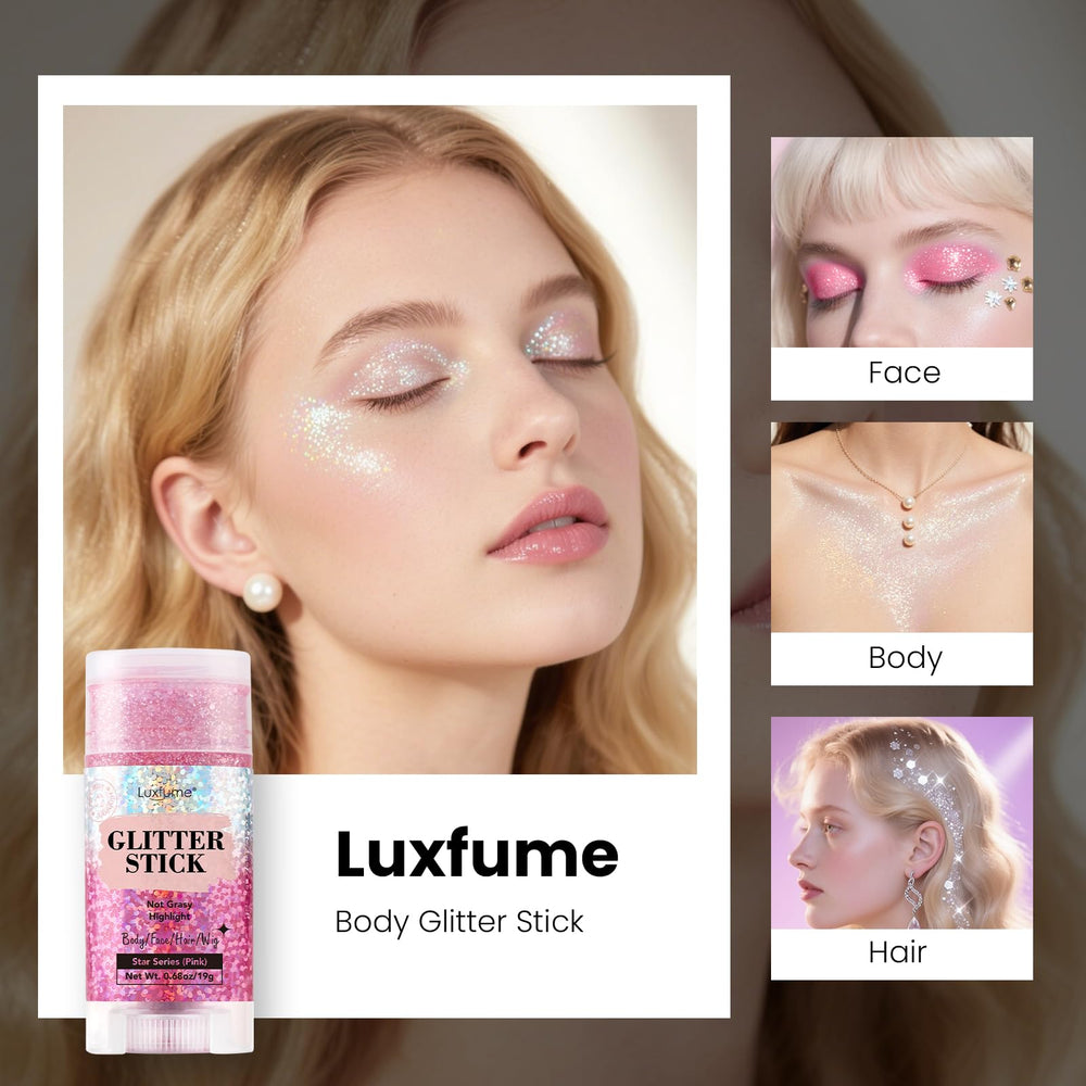 Luxfume Lip Glitter Pink Shine adds playful gloss and subtle dazzle.