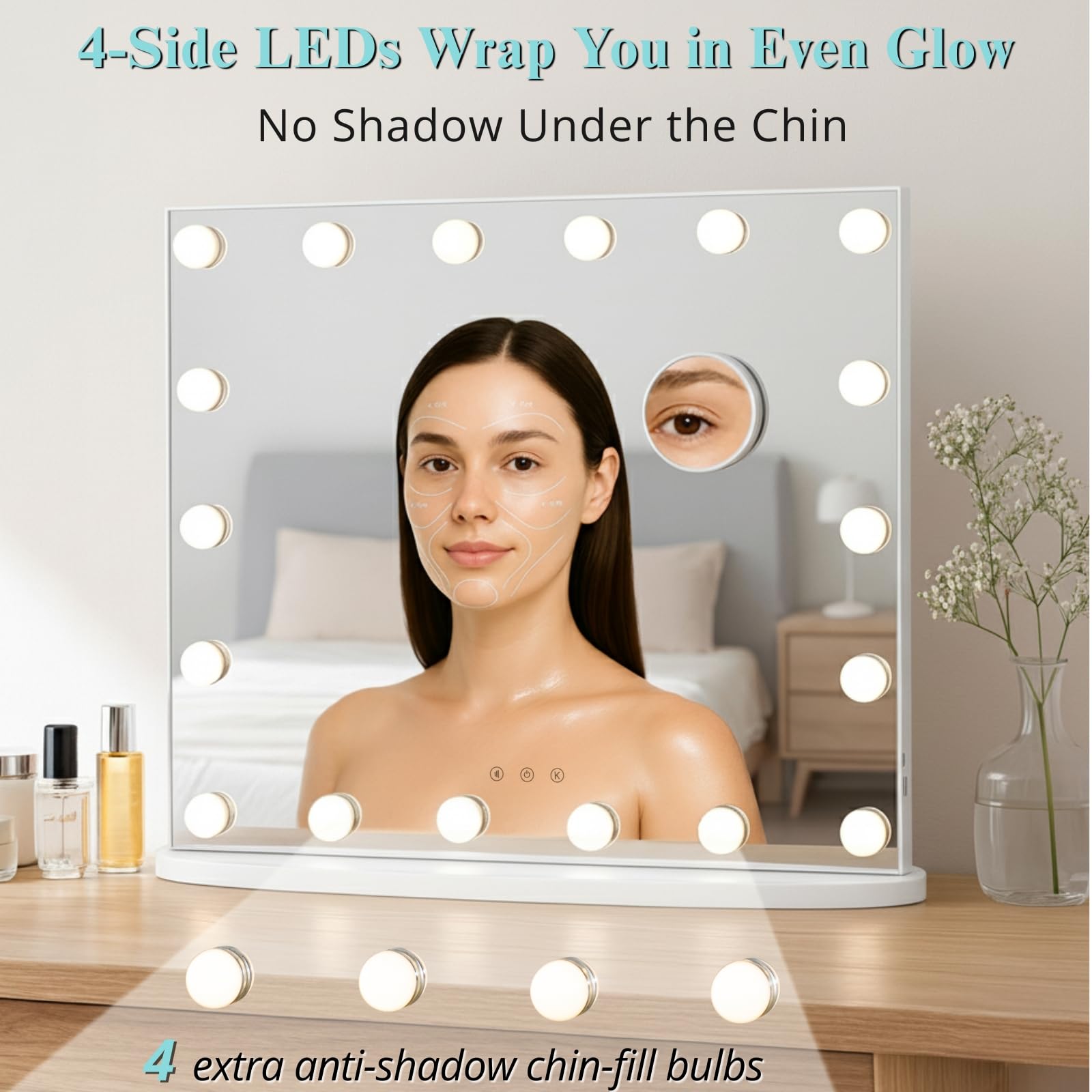 LUXFURNI Hollywood style mirror with three color modes for day to night looks