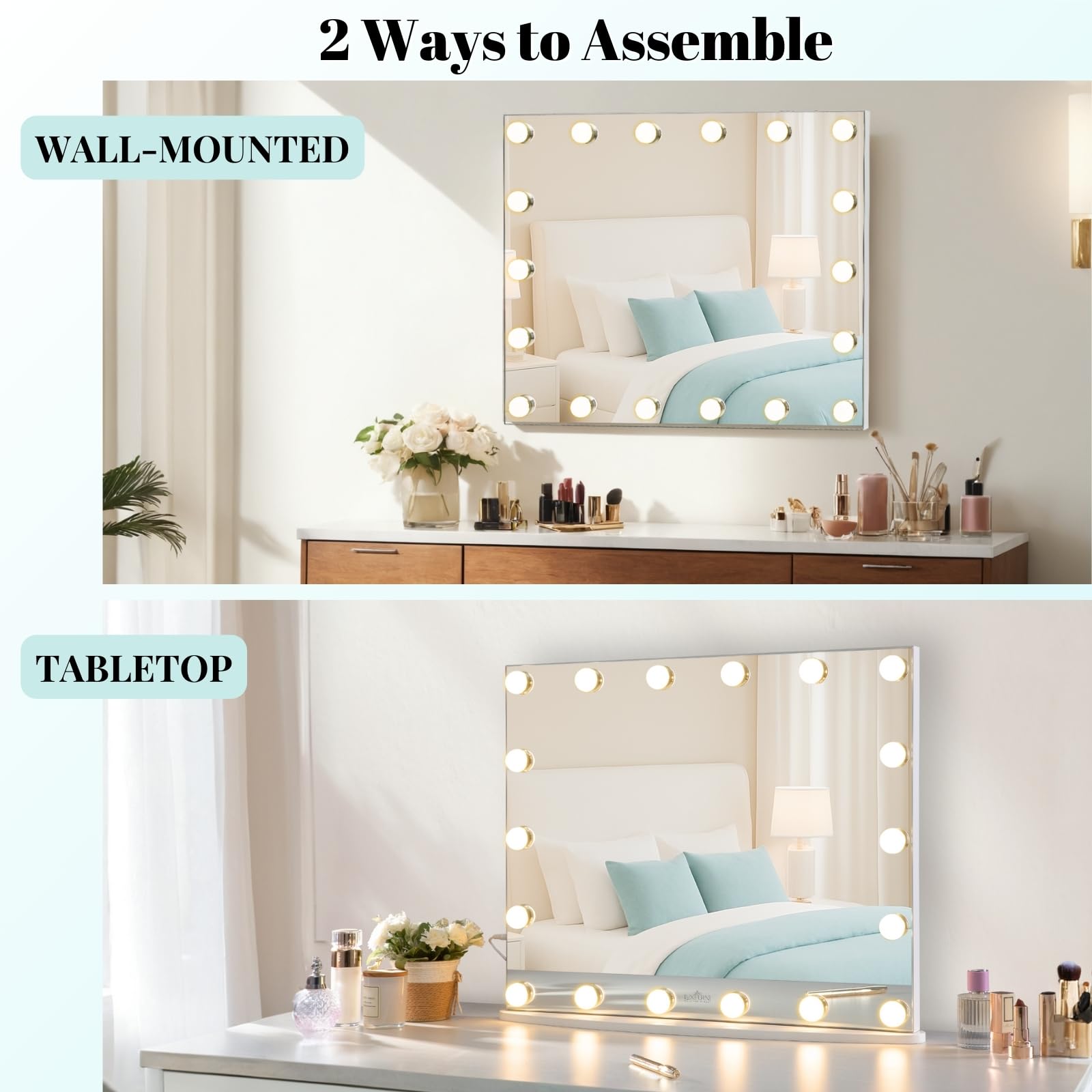 LUXFURNI makeup station with even LED illumination for accuracy