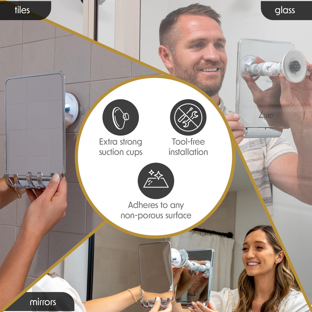 Luxo shower mirror with adjustable tilt for optimal shaving angle